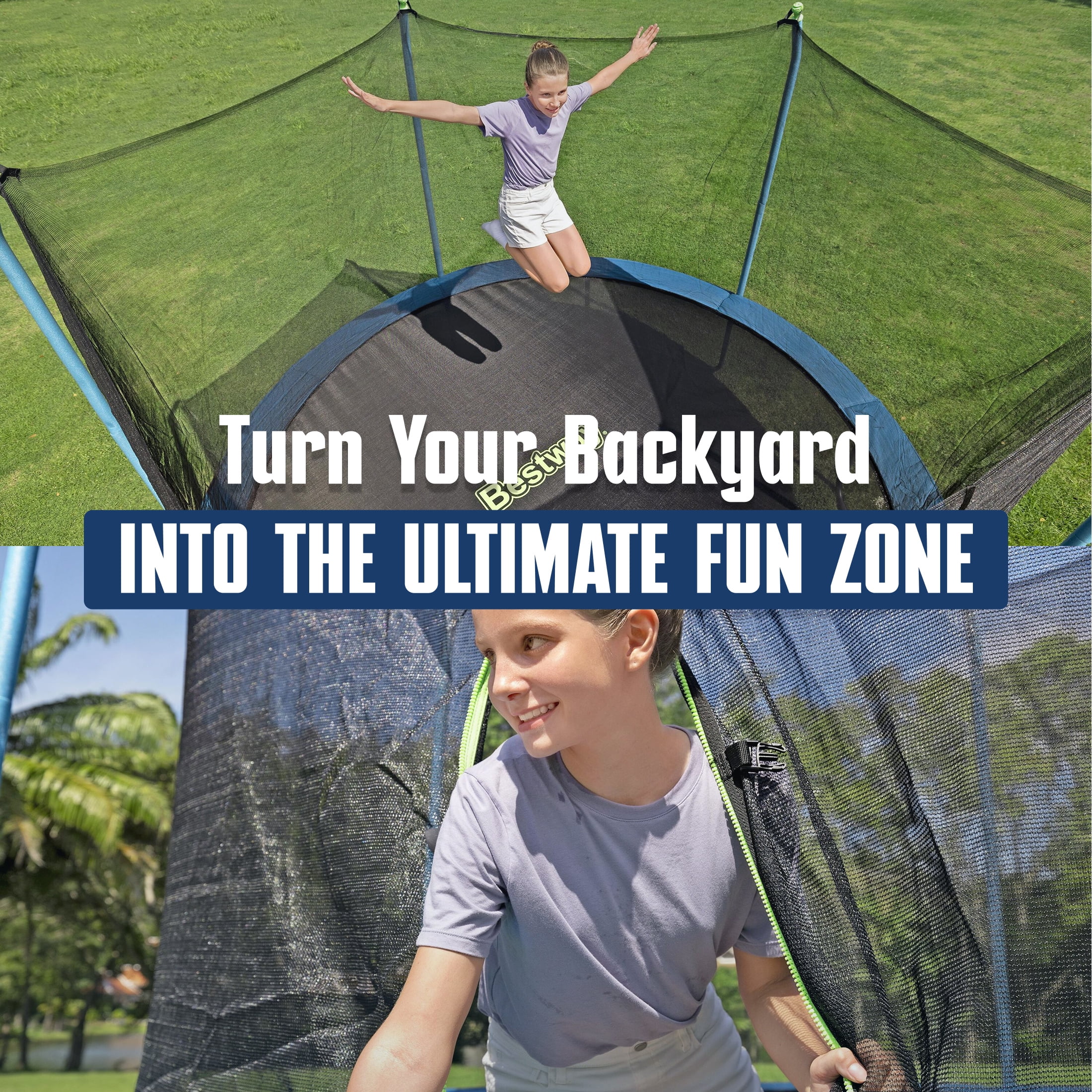 Bestway 15 ft Heavy Duty Trampoline with Enclosure, No-Gap Net