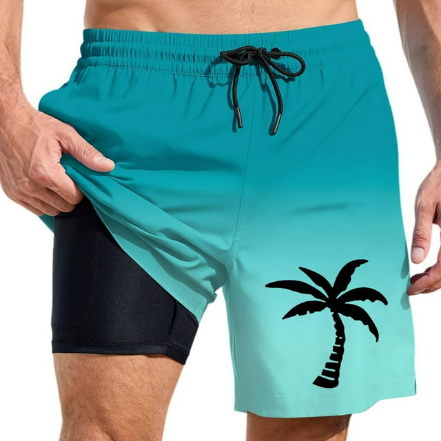 Mens Board Shorts Male Swim Trunks With Liner Inseam Board Shorts Bathing Suit With Pockets Beach Shorts Green S