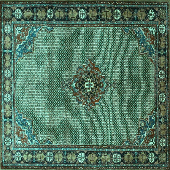 Ahgly Company Indoor Square Persian Turquoise Blue Traditional Area Rugs, 4' Square