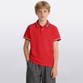 thumbnail image 2 of JUMEYU Teen Polo Shirt Boy's Striped Button Short Sleeve T Shirt Collared Neck Casual Tee Top Size 7-8 (Red,7-8 Years), 2 of 9