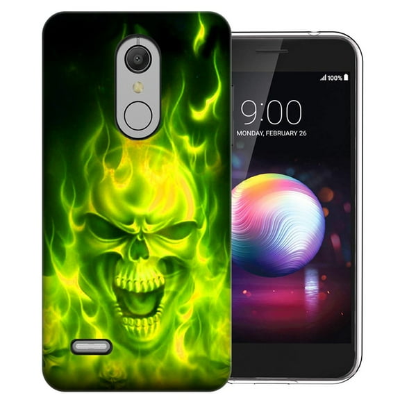 MUNDAZE LG Stylo 5 Green Flaming Skull Design Phone Case Cover