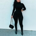 thumbnail image 5 of Womens Solid Color Bodysuit with Long Sleeves and Velvet Yoga Onesie Black S, 5 of 5