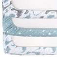 The Peanutshell Blue Dino Playpen Bedding Set, 3 Pack Mini Crib Sheets
