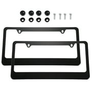 Unique Bargains 2 Pcs License Plate Frame Metal Stainless Steel Front Rear Car Tag Cover Frames with Screws Bolts Black