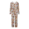 thumbnail image 3 of WFJCJPAF 2026 New 2026 ! 2026 Pajamas for Women 2 Piece,Ladies' 2026 Printed Casual Long Top And Pants Pajama Set - Khaki XL, 3 of 4
