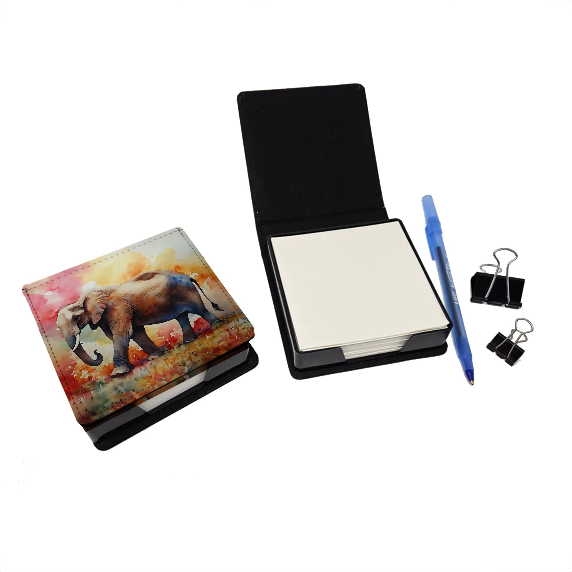 Elephant PU Leather Note Paper Holder with -Designed Cover  Desk Accessory  Office Gift