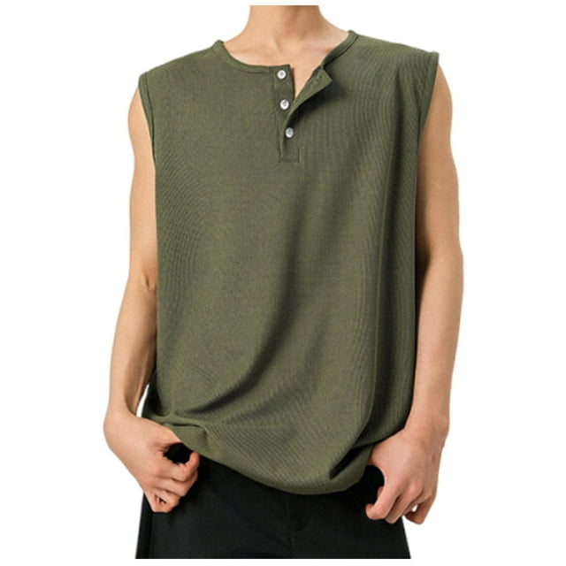 Posijego Men's Button Tank Tops Business Casual Sleeveless Shirts Button Tanks for Men Summer T-Shirts