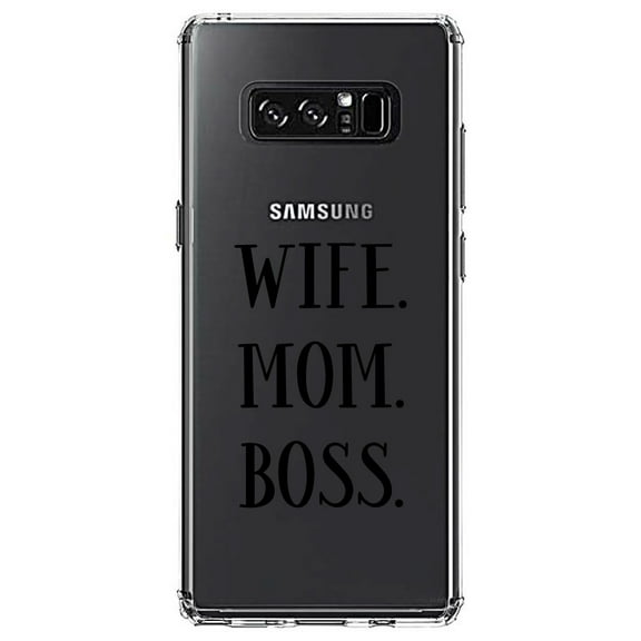 DistinctInk Clear Shockproof Hybrid Case for Samsung Galaxy Note 8 - TPU Bumper Acrylic Back Tempered Glass Screen Protector - Wife. Mom. Boss. (Serif)