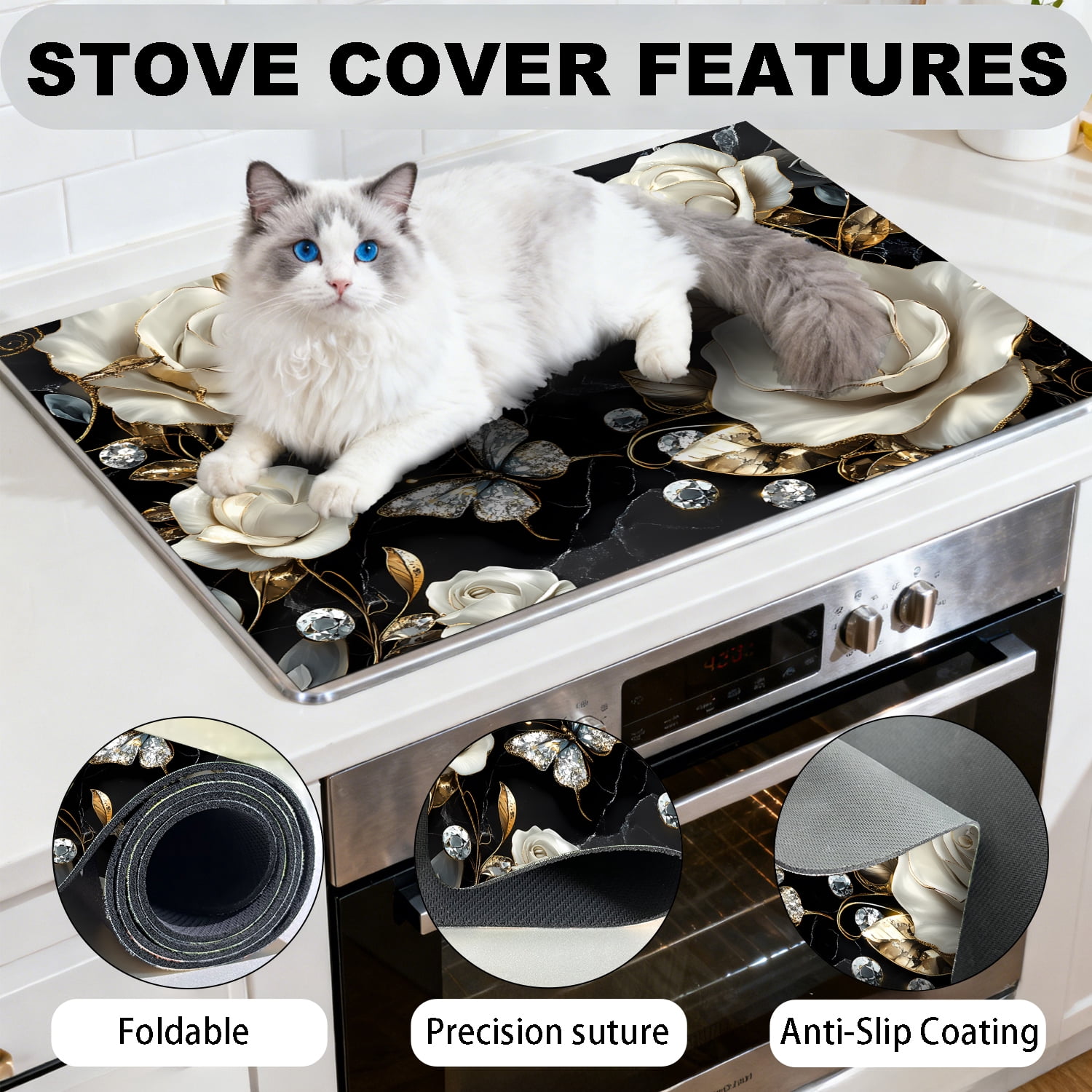Stove Top Cover Glass Cooktop Heat Resistant Cover,Ceramic Stove Top Covers Mat Prevents Scratching Stoves/Counter/Washer Protector, 28x20 in