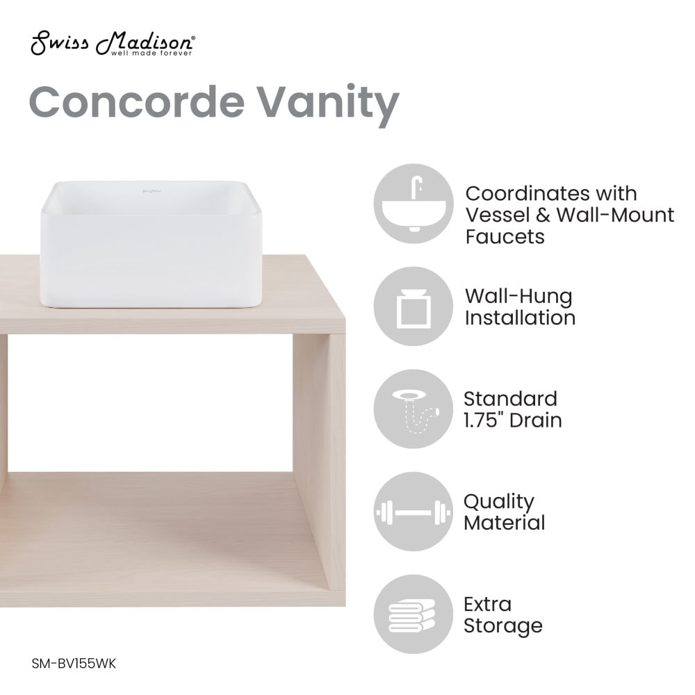 Swiss Madison SM-BV155WK Concorde 24" Square Ceramic Console Bathroom Sink - MultiColor
