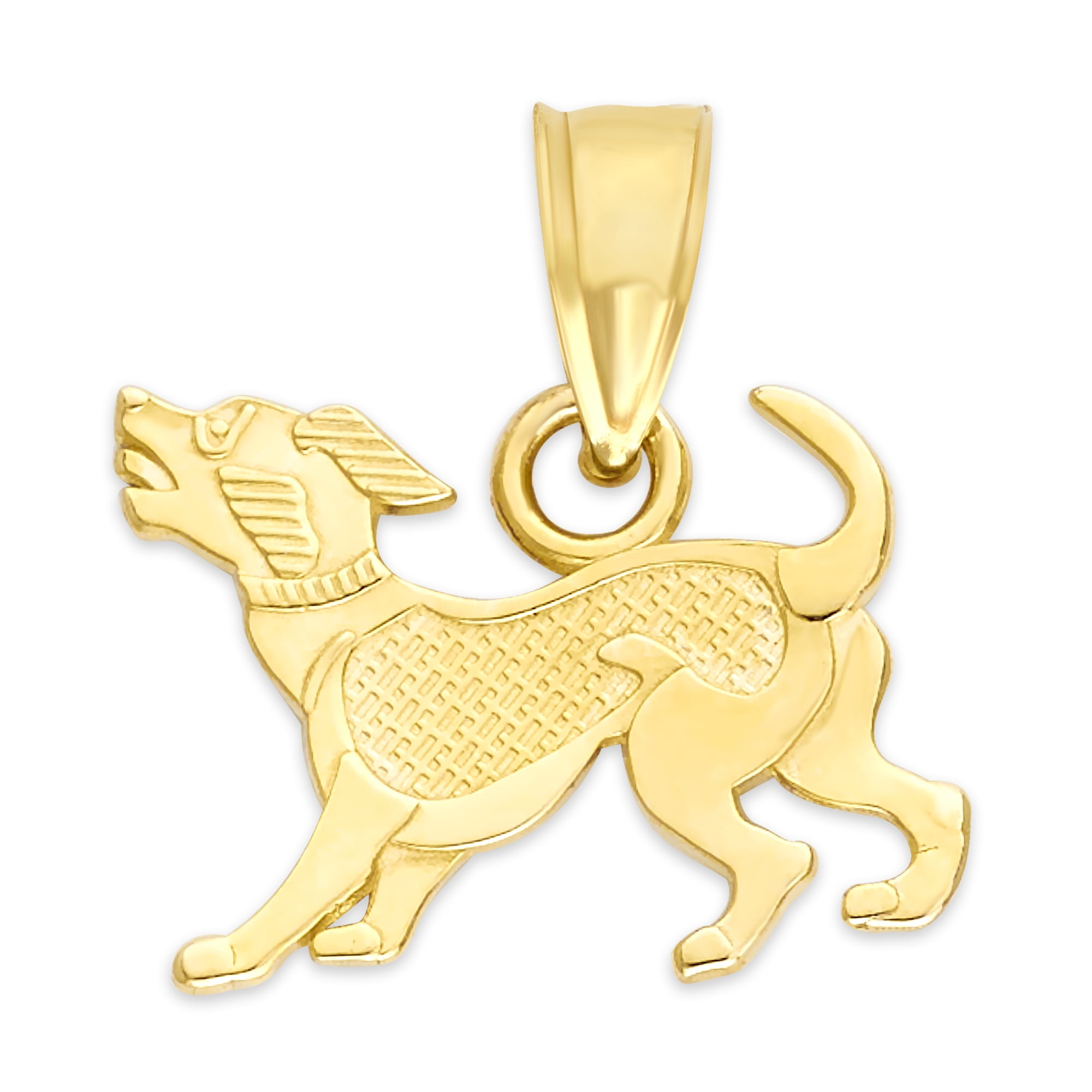 14k Gold Dog Pendant, Playful Puppy 