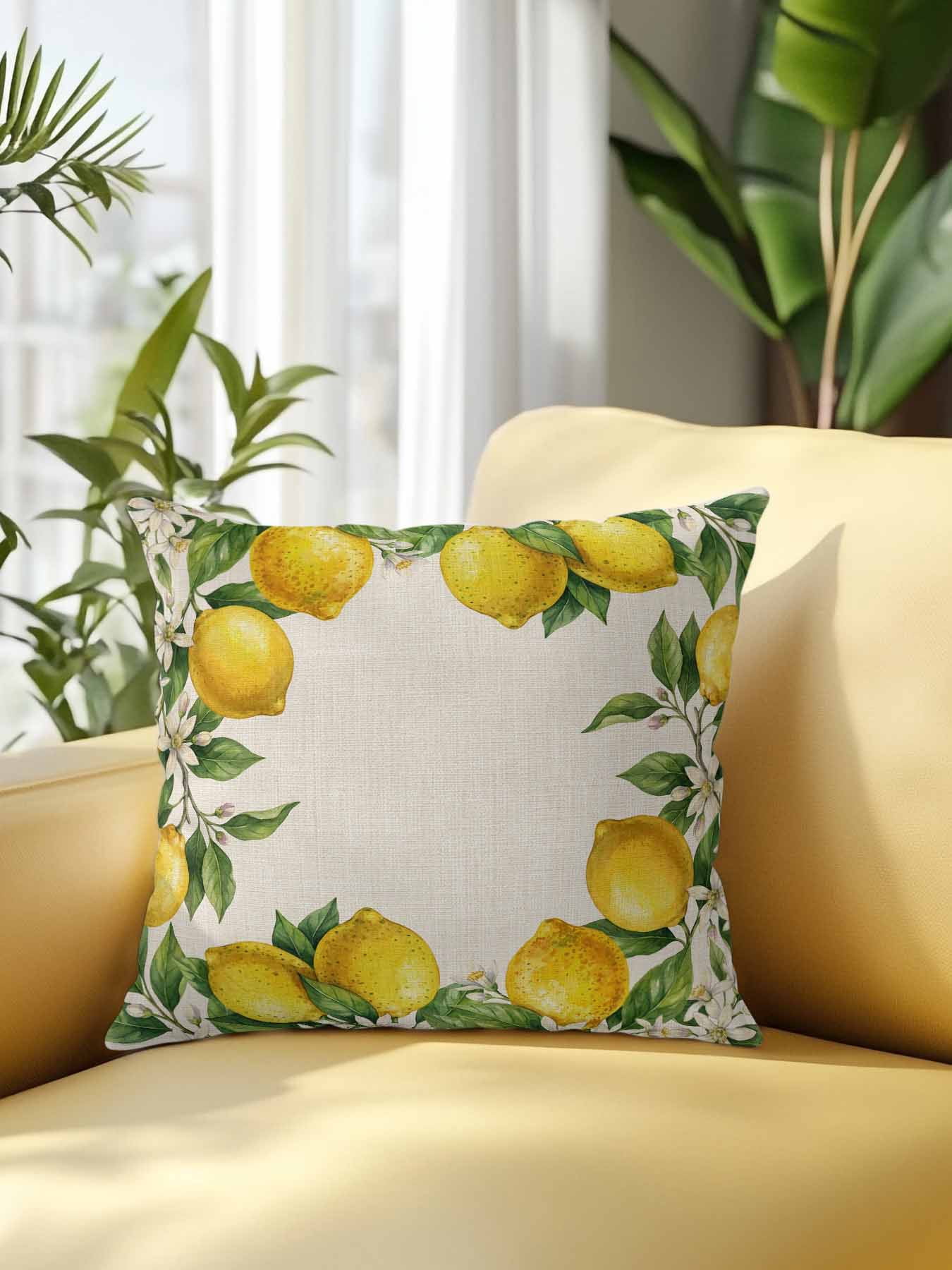 1 Pack Outdoor Pillows Waterproof, Summer Lemons Indoor/Outdoor Throw Pillows with Inserts, Fruits White Flowers Vintage Rustic Decorative Pillow for Patio Furniture Chairs Couch
