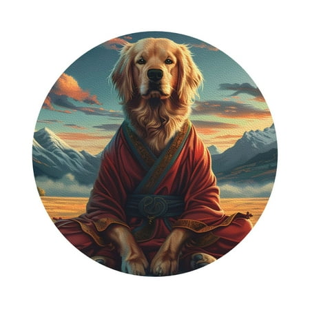

Matuu Meditating Golden Retriever for Cup Coasters Set of 6 Leather Coasters Desk Coasters for Office Measures 4” x 4” Round Shape