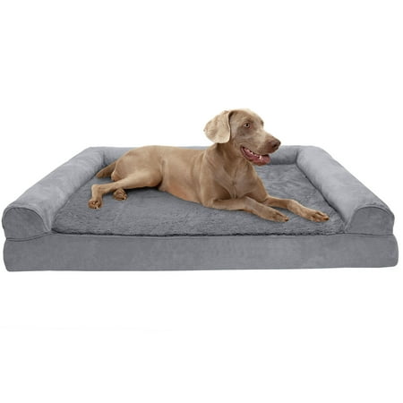 UPC: 0842229116298 | FurHaven Pet Products Plush & Suede Cooling Gel Memory Foam Sofa-Style Pet Bed for Dogs & Cats – Gray Jumbo Plus