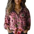thumbnail image 2 of Craaazy Women's Long Sleeve Daily Print Button-up Collar Shirt Fashion Loose Casual Top Gifts, 2 of 3