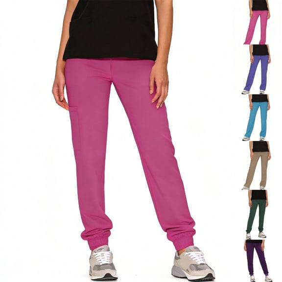 Women’s Scrub Pants Soft Stretch Cargo with Pockets Loose Fit Consider Sizing Down Hot Pink L