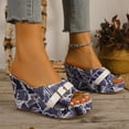 thumbnail image 4 of Rokment Womens Platform Wedge Dress Sandals 2026 Summer Fashionable Ripped Denim Leather Patchwork Buckles Casual Chunky High Heels Slip on for Ladies Woman Light Blue Size 8.5, 4 of 7