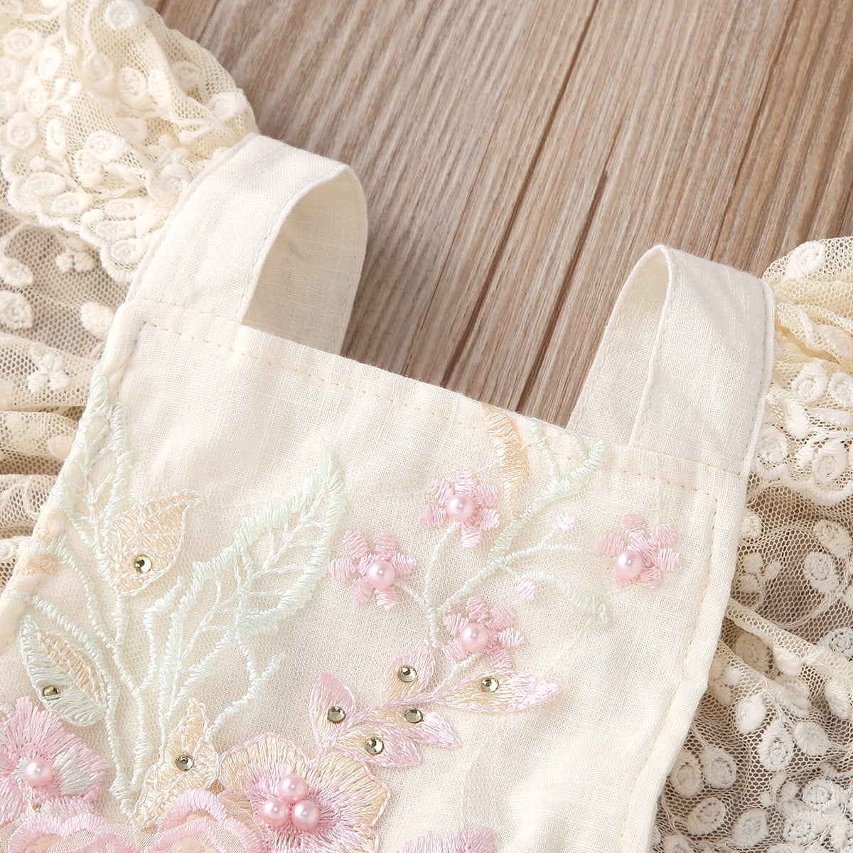 IBTOM CASTLE Baby Girls Lace Bodysuit Boho Clothes 1st Birthday Cake Smash Outfit Newborn Photography Outfits Summer Sunsuit 12-18 Months Apricot + Pink Flower