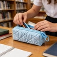 thumbnail image 4 of Estuche de nailon suave con amplio compartimento con cremallera | Organizador de material escolar de colores pastel | Neceser para el hogar, la escuela y la oficina, 4 of 6
