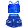 thumbnail image 2 of Doomiva Kids Girls Shiny Sequins Halter Tassel Crop Top with Mini Skirt Set Latin Jazz Salsa Samba Rumba Dance Outfits Blue 8, 2 of 7