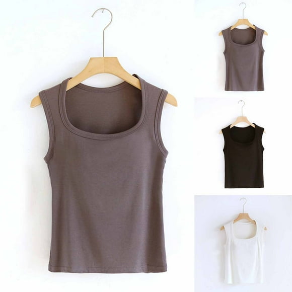Ashirexll Sleeveless Tops for Women Solid Color Seamless Camisole Built in Bra Pads Outer Wear Base Underwear.