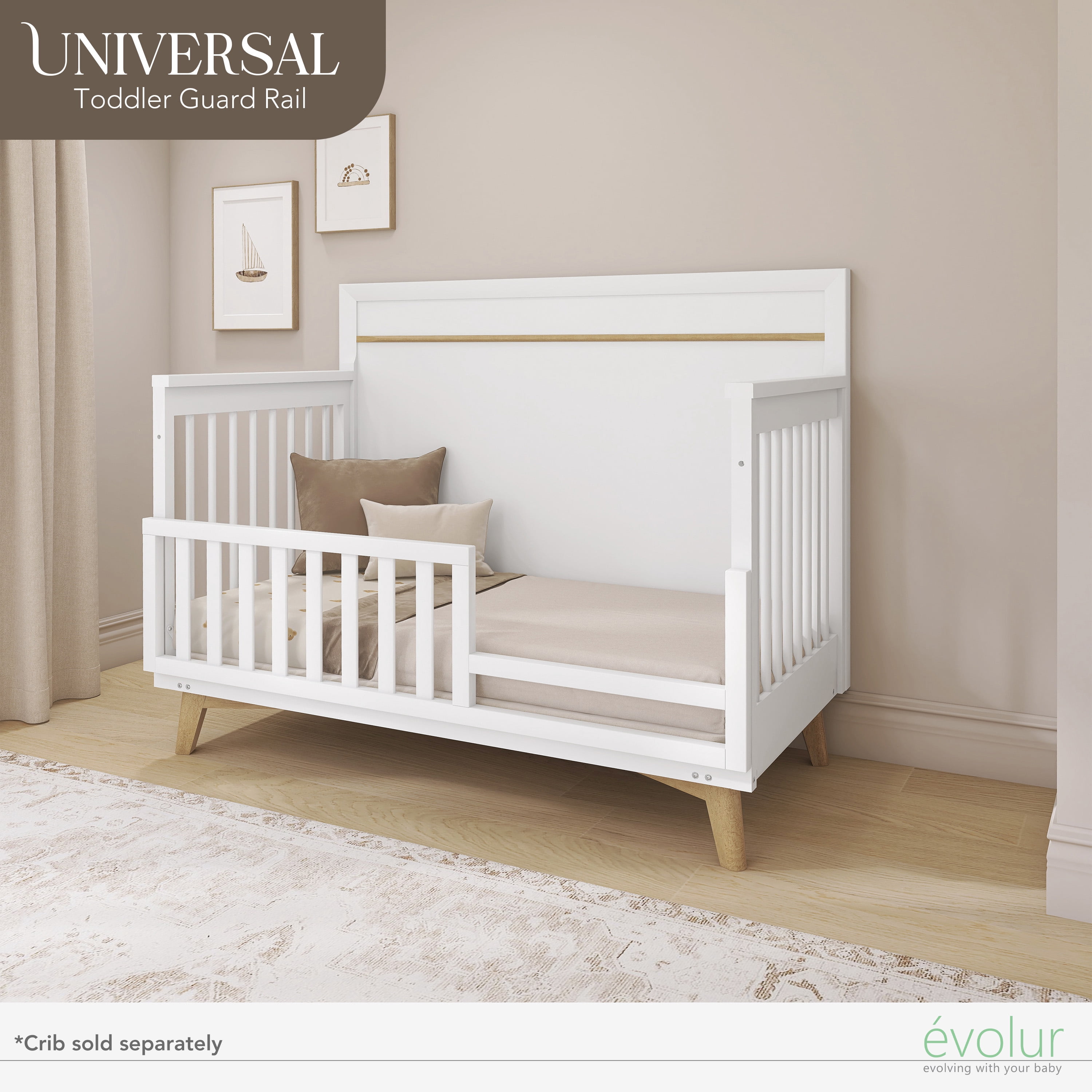 Evolur Andorra Convertible Crib Toddler Guard Rail I Full Assembly I Lasting Quality, Weathered White