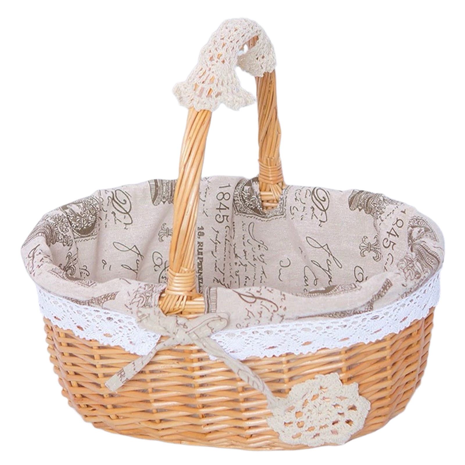 Wicker Picnic Basket with Removable Floral Liner, Suitable for Weddings, Holidays, Gardening, Valentine's Day, Easter, Parties, Celebrations, Oval Picnic Camping Outdoor Basket, 9.8 x 7.8 x 10.2 in
