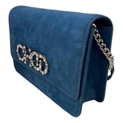 Jimmy Choo Kalina Parrot Blue Suede Small Womens Chain Wallet
