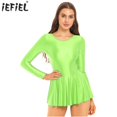thumbnail image 2 of Vestido brillante de manga larga con volantes para mujer, vestido de baile de Ballet, vestido de natación, traje de Color sólido, vestidos de leotardo con cuello redondo, 2 of 5
