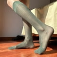 thumbnail image 4 of Mens Thin Silk Formal Dress Suit Socks Clear Sheer Over the Calf Tube Socks Male Business Dress Wide Stripe Long Socks, 4 of 9