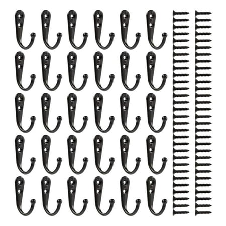 

30 Pieces Coat Hooks Robe Hook Single Coat Hanger and 60 Pieces Screws Black