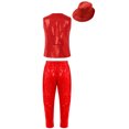 thumbnail image 2 of Doomiva Kids Boys Girls Sequin Performance Costume Vest Waistcoat Jazz Hip Hop Modern Dance Jacket with Pants Hat Red 9-10, 2 of 5