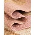 thumbnail image 5 of 5 Ft Round Pink and White & Natural Jute Area Rug, Hand-Woven, Reversible, Farmhouse Boho Style, Durable & Pet-Friendly Rug for Living Room, Dining Room, and Bedroom, 5 of 5