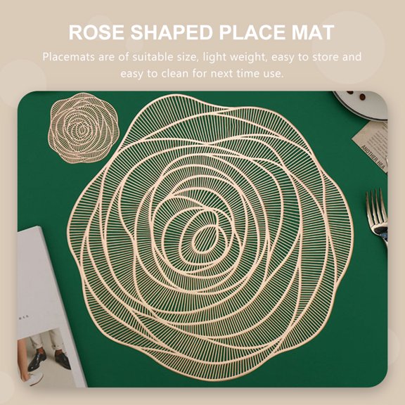 Amosfun 6-Piece Rose Shaped PVC Table Mats with Hollow Design for Elegant Dining Table Decoration
