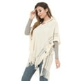thumbnail image 6 of Cxenplz Women's Poncho Sweater Elegant Knit Half Sleeve Fringed Tassel Hem Batwing Buttons Hooded Pullover Cape Shawl, 6 of 9