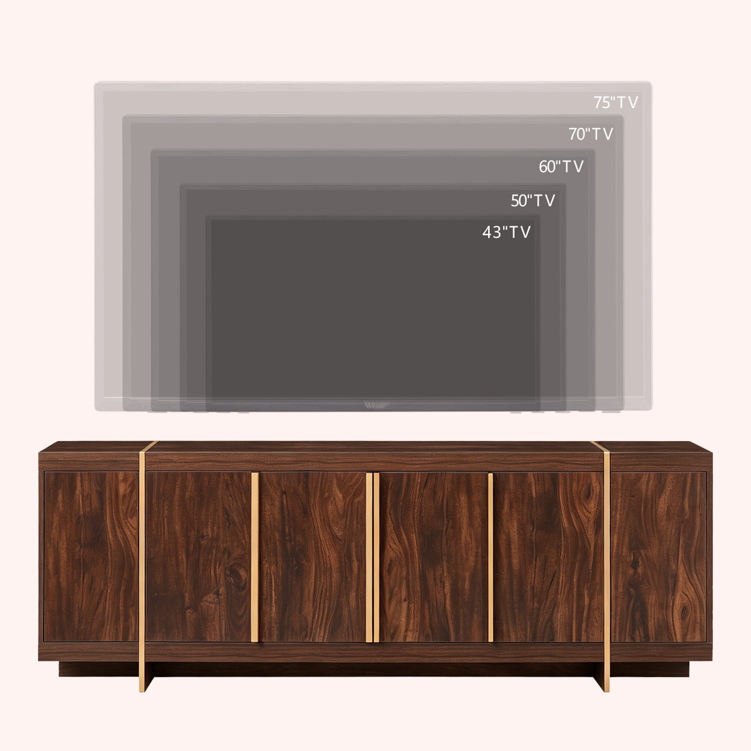 KeyWhat TV Stand for TVs Up to 80", Modern Entertainment Center with Storage, TV Console with Handle-Free Hidden Doors Design for Living Room, Dark Walnut