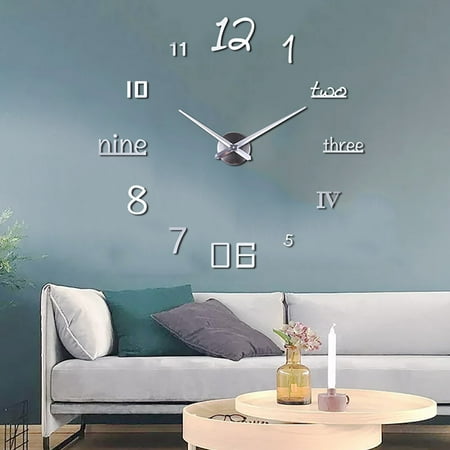 Homesteed 47.24in Modern DIY 3D Wall Clock Large Frameless Mirror Number Surface Wall Clocks for Living Room Decor Home Office Quartz Art Clock Kit