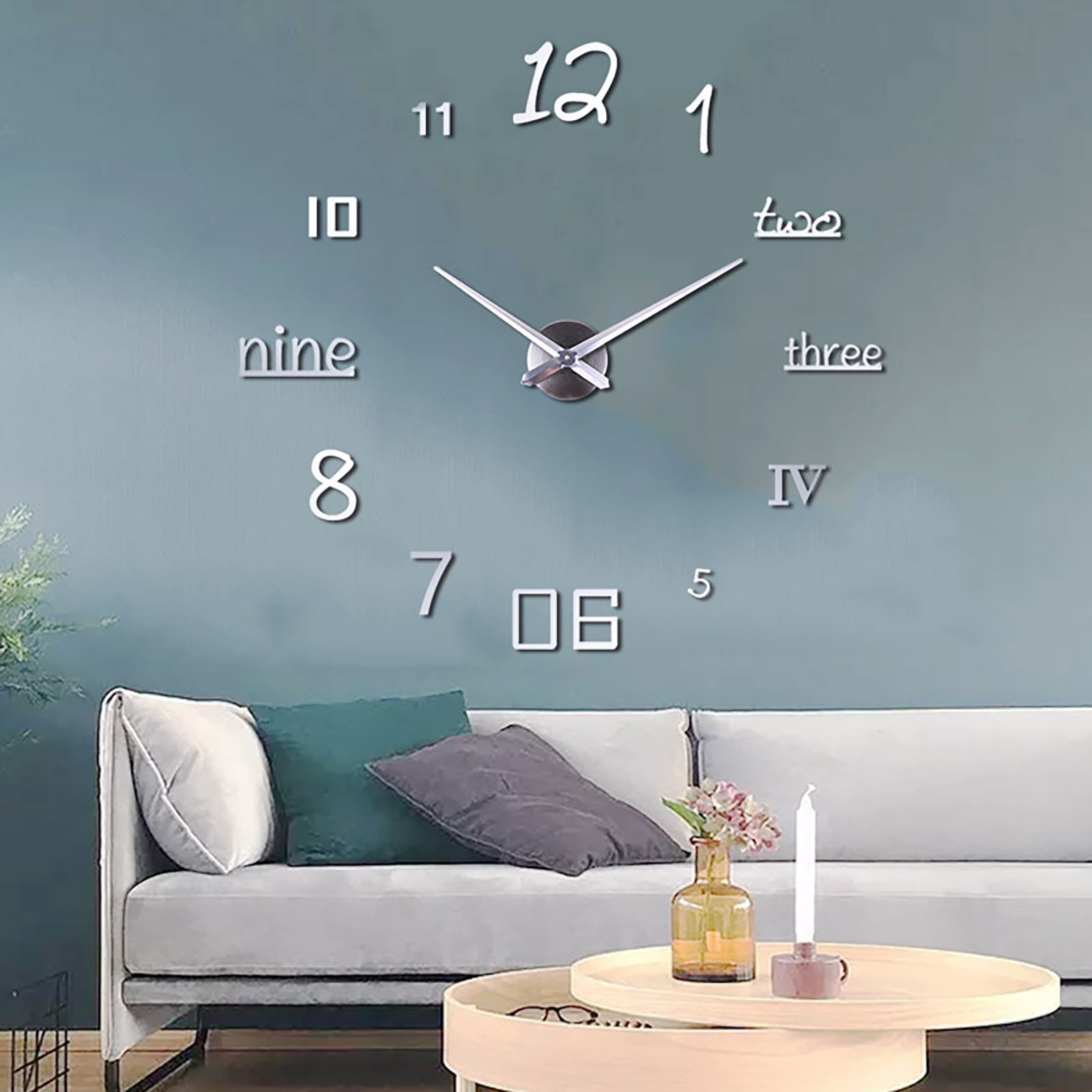 Homesteed 47.24in Modern DIY 3D Wall Clock Large Frameless Mirror Number Surface Wall Clocks for Living Room Decor Home Office Quartz Art Clock Kit