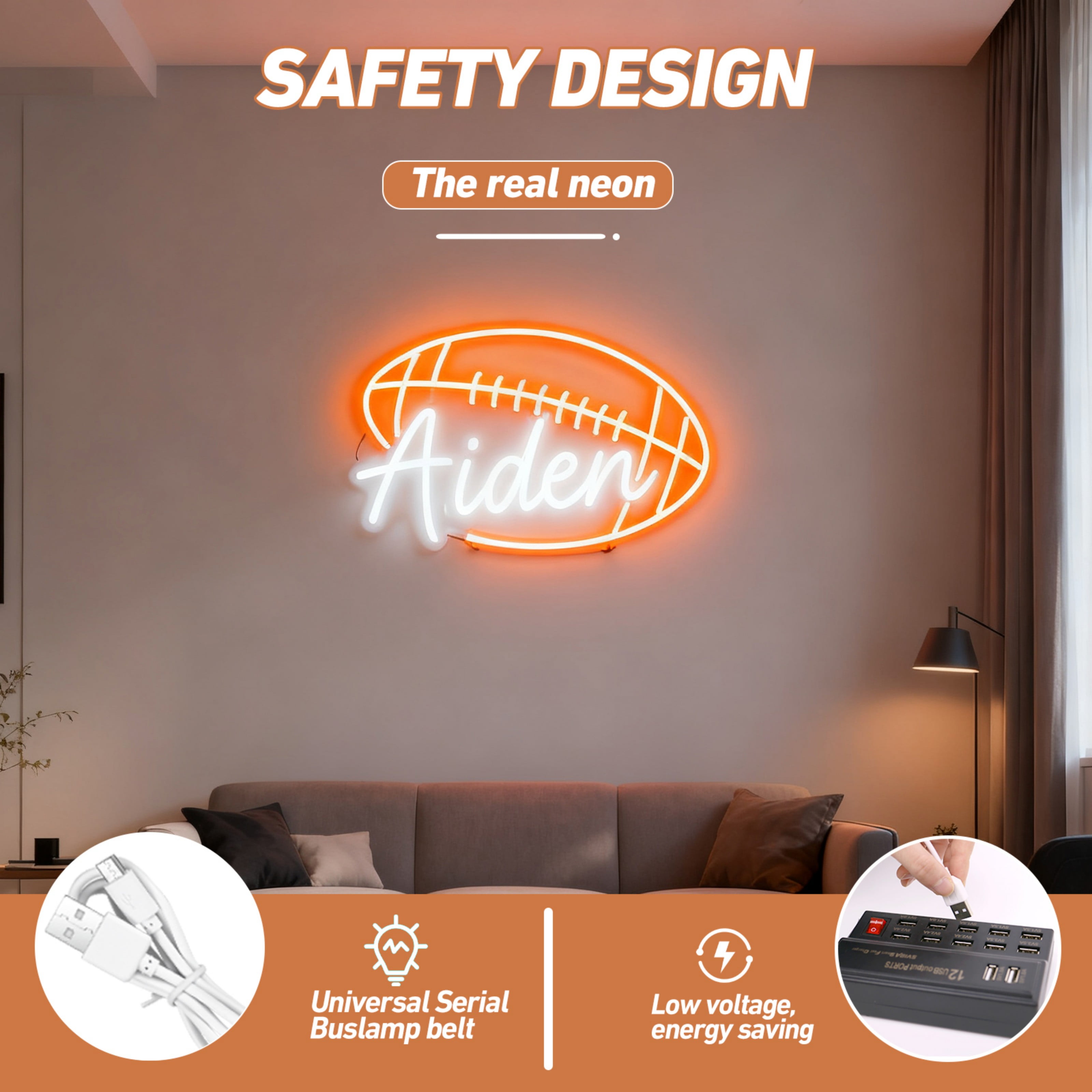 UPONRAY Football Custom Neon Signs, Usb Powered with Adjustable Brightness Wall Decor for Gifts, Green, 18 inch