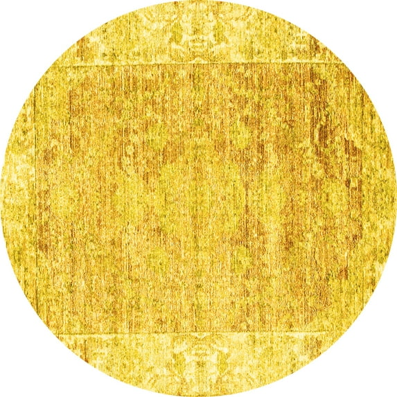 Ahgly Company Machine Washable Indoor Round Persian Yellow Traditional Area Rugs, 6' Round