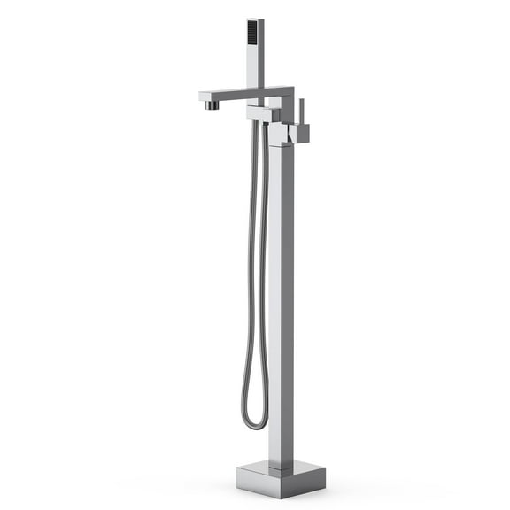 Chrome Freestanding Bathtub Faucet, Floor Mount Tub Filler,Standing Tub Faucet,Single Handle Brass Tap with Handheld Shower and Swivel Mixer Spout