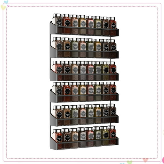 Auledio 2 Pack 3 Tier Metal Spice Rack Wall Mount Seasoning Jars Shelf for Kitchen Pantry Door in Black