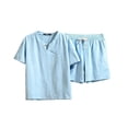thumbnail image 5 of ZUKMRJPC Mens Short Sets 2 Piece Outfits V Neck Button Up T-Shirts and Shorts Solid Color Casual Lightweight Summer Tracksuit Sets, 5 of 7