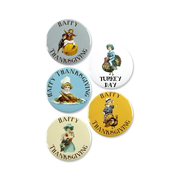 5 Pack - Happy Thanksgiving Pinback Button Badges - 2.25 Inch