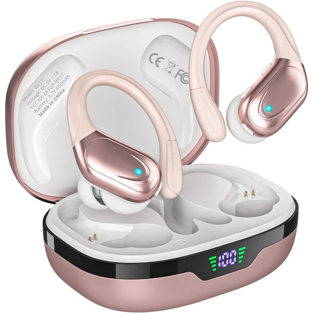 Auriculares deportivos inalámbricos de 5.3", 80 horas de duración de la batería, Bluetooth, micrófono HD, ganchos para la oreja, cancelación de ruido ENC, resistentes al agua IP7 para deportes,