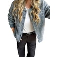 thumbnail image 2 of Womens Short Faux Fur Shearling Jacket Fall Winter Full Zip with Pockets Coats with Pocket Gray S, 2 of 8