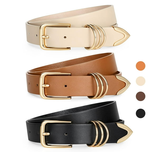 SUOSDEY 3 Pack Women's Leather Belts for Jeans Dress Pants Fashion Ladies Leather Belts with Gold Buckle