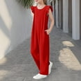 thumbnail image 4 of lcziwo Girls Wide Leg Loose Jumpsuit Kids Casual Cap Sleeve Round Neck Long Romper Summer Onesie Pants with Pockets Red Camisas Para Hombres, 4 of 9