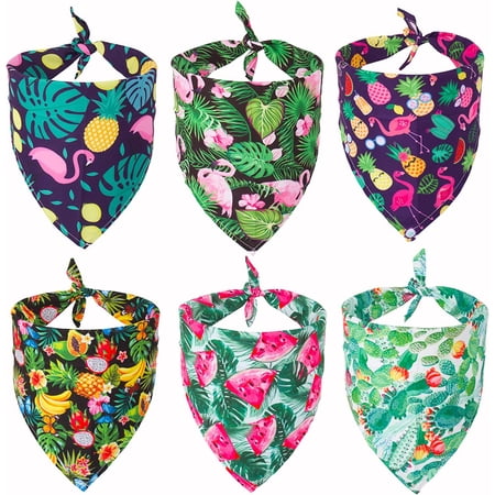 Summer Hawaii Dog Bandana 6 Pack Flamingo & Fruit Pattern Triangle Summer Bandanas for Extra Large Dogs Pets (X-Large)
