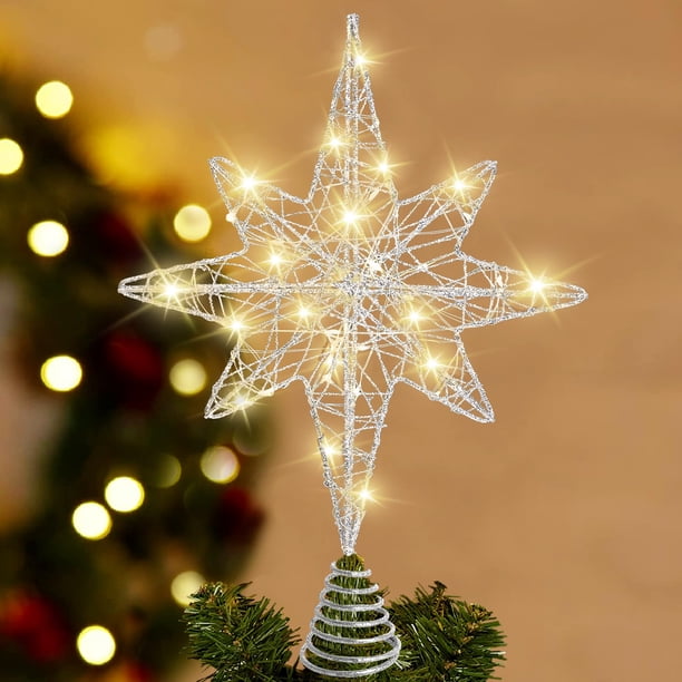 Decoración para árbol de Navidad DULEFUN Silver Star con 20 luces LED